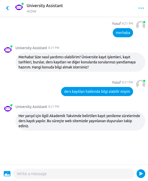 University Assistant chat interface
